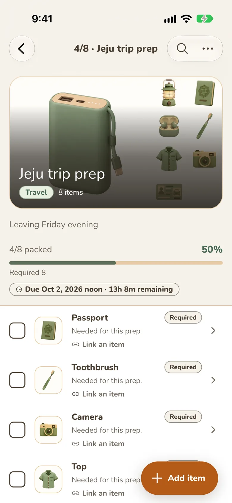 A prep list details screen