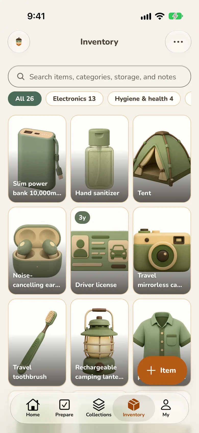 The My items list